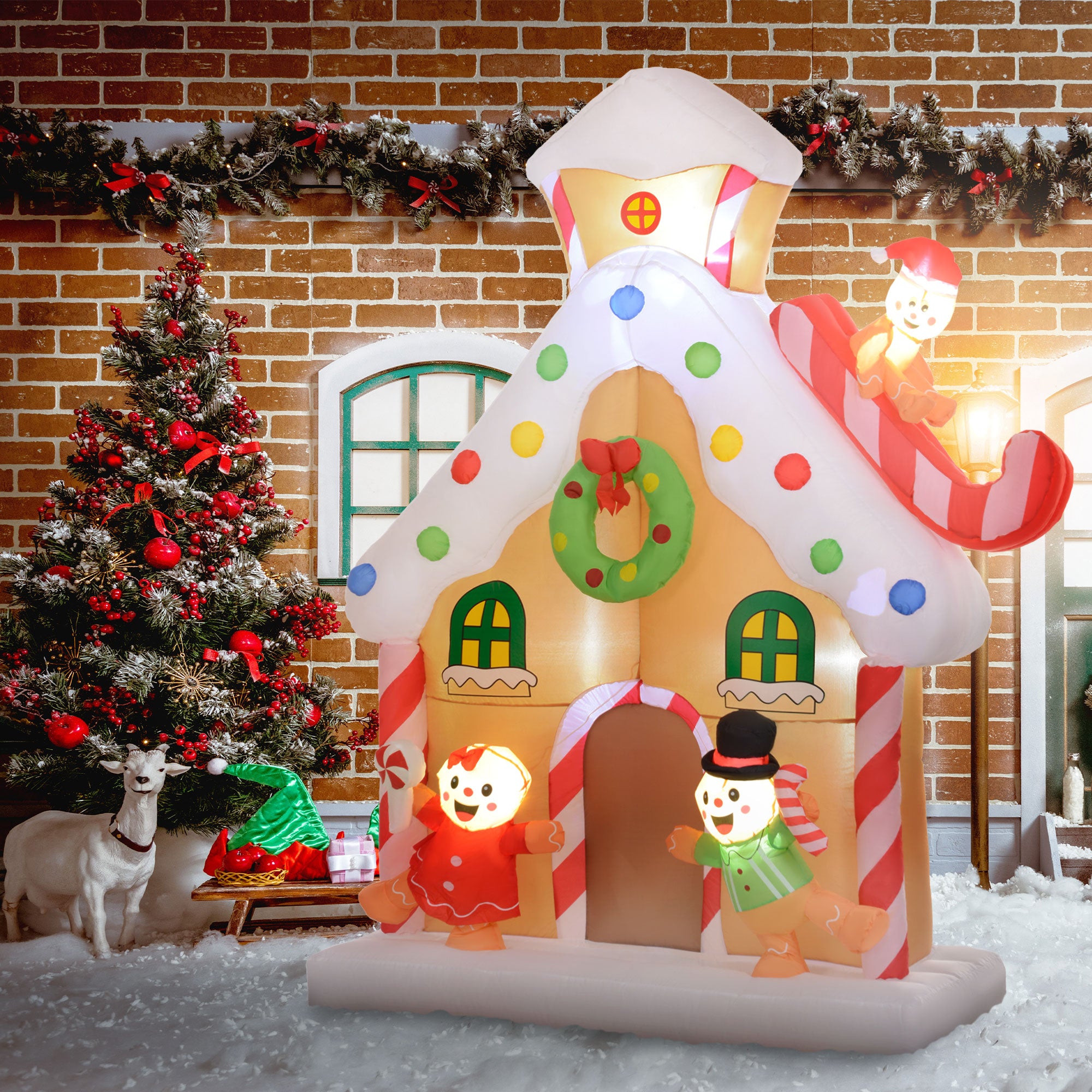 7FT Giant Inflatable Gingerbread House, Christmas Blow Up Decoration with Built-in LED Lights for Indoor, Outdoor, Yard