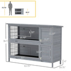 54" 2-Story Large Rabbit Hutch Bunny Cage Wooden Pet House Small Animal Habitat Lockable Doors, Tray, Roof, Gray