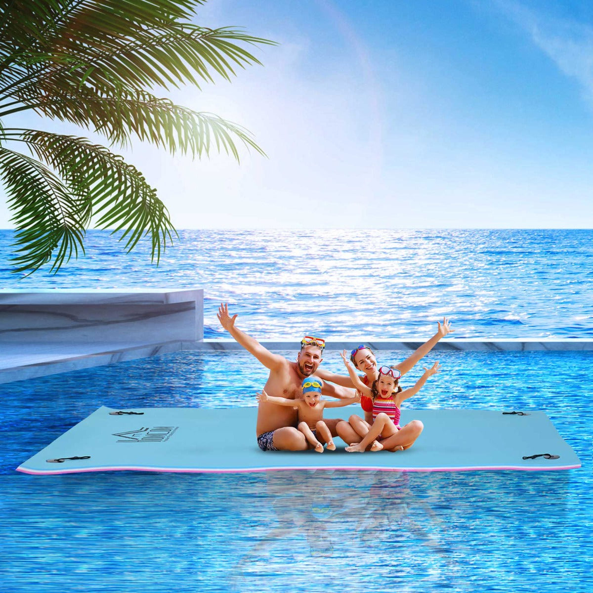 10' x 5' Floating Water Mat, 3-Layer Swimming Pool Float, XPE Foam, Tear Resistant Mesh Layer, Portable Foam Raft, Durable Water Activities Mat for Lake, Ocean, Beach, Pink