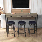3-Drawer Long Dining Table Set with Power Outlets, Circular PU Stools, Easy Assemble, 60.24"L x 15.75"W x 35.43"H, Black