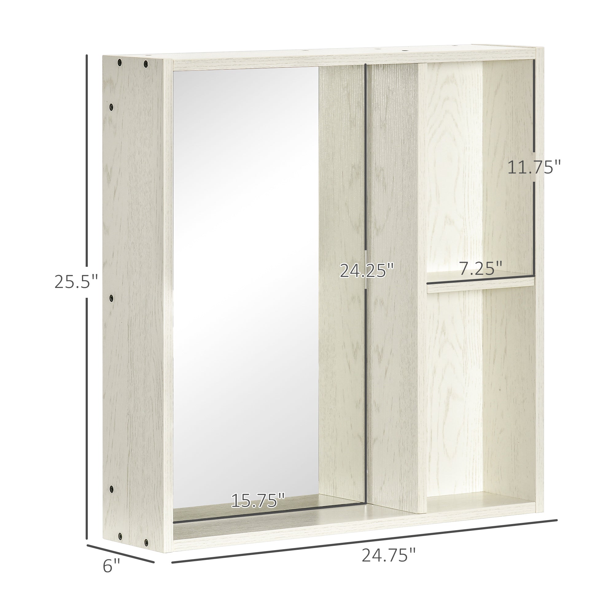 24.75" x 25.5" Bathroom Medicine Cabinet with Mirror, Storage Shelf, Over Toilet Bathroom Cabinet Wall Mounted for Living Room and Laundry Room, White
