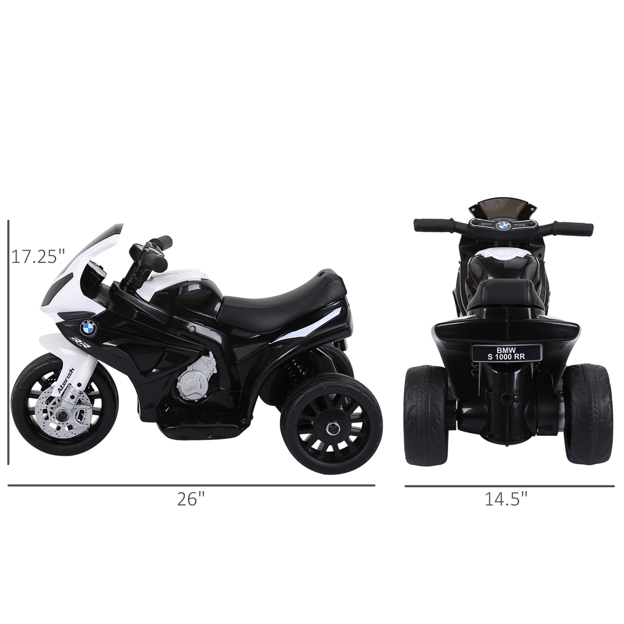 6V 3 Wheeled Electric Motorcycle, Kids Motorcycle Licensed with Headlight, Music, Black