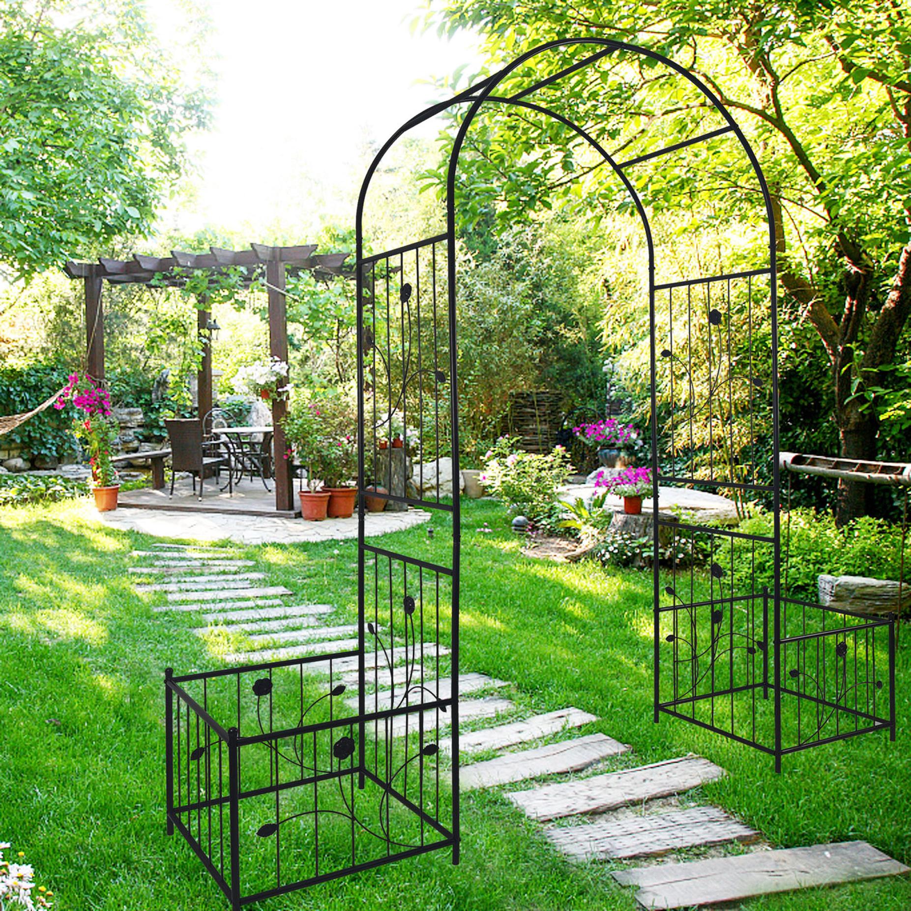 Metal Garden Arch with Anti-Rust Coating, Plant Stands, Easy Assembled Climbing Plants Support, 79.5" L x 20" W x 86.5" H, Black
