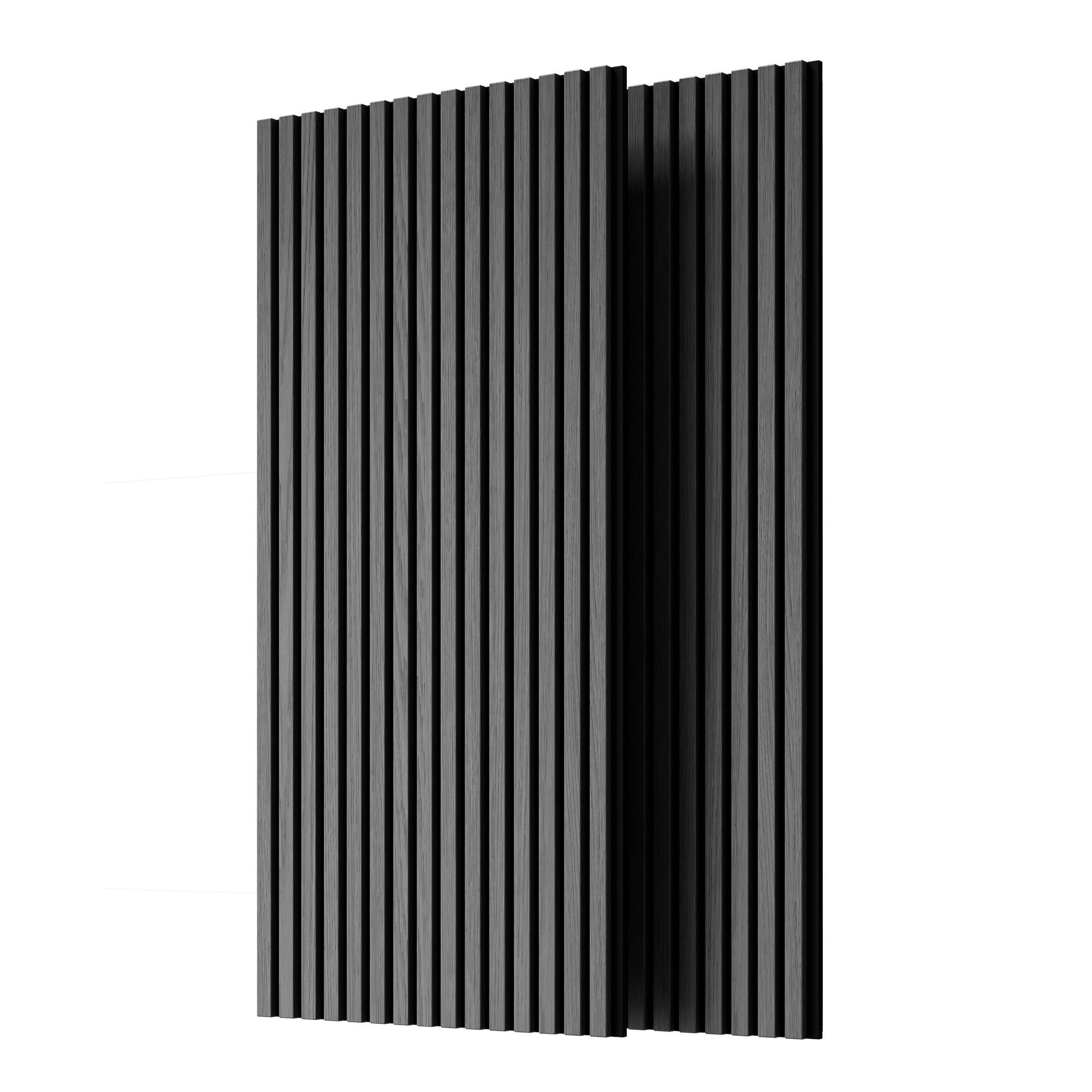 2-Pack 3D Wood Slat Acoustic Wall Panels with Three-Side Wrapped Edges, Fluted Cladding for Wall or Ceiling, 45.5" L x 23.5" W x 1" H, Gray