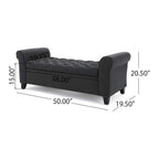 Contemporary Upholstered Ottoman with Rolled Arms and Pressure Hinges, Armed Storage Bench, Ideal for Small Spaces, 50" L x 19.5" W x 20.5" H, Dark Gray