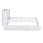 Full Size Storage Platform Bed with Pull Out Shelves, Twin Size Trundle, Solid Wood and MDF, 98" L x 89" W x 39.5" H, White
