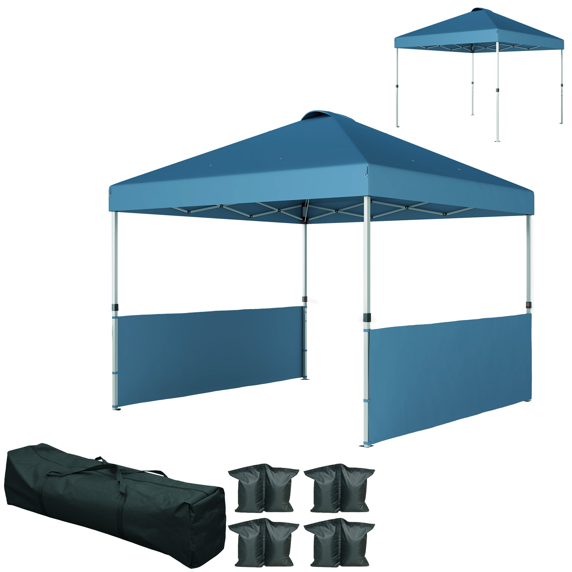 10' x 10' Pop Up Canopy Tent with 2 Half Sidewalls, UV50+ Instant Sun Shelter with Wheeled Carry Bag, Sea Blue