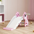 3-in-1 Toddler Slide for Age 1-3, Freestanding Kids Slide with Climber, Basketball Hoop and Ball, Giraffe Design, Pink