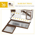 Wooden Rabbit Hutch Elevated Bunny Cage Indoor Small Animal Habitat with Enclosed Run with Wheels, Ramp, Removable Tray for Rabbits, Chickens, Ducks, Guinea Pigs, Brown