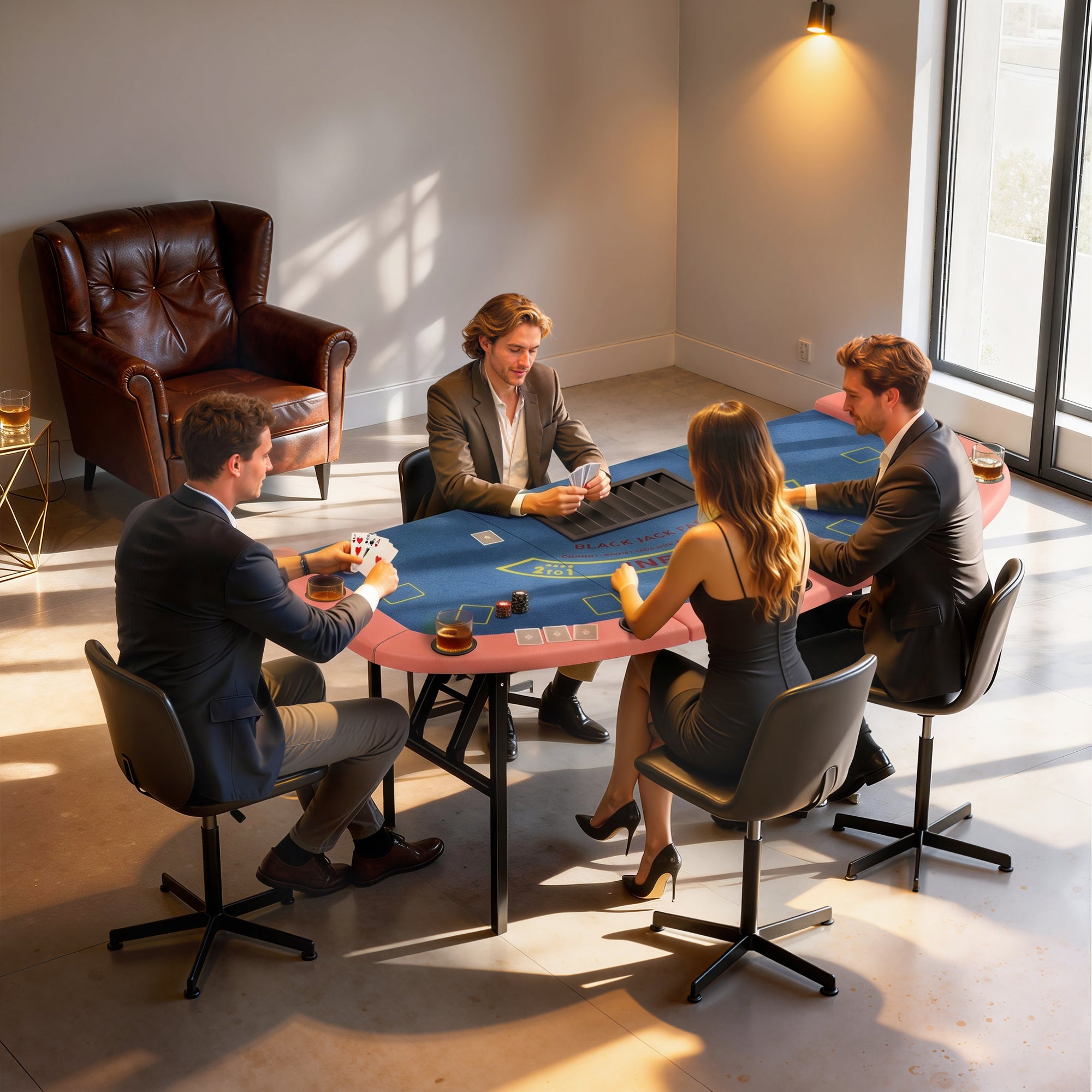 Poker Table Foldable, 72" Portable Casino Blackjack Table for 8 Players with Felt Surface, Cup Holders, Blue