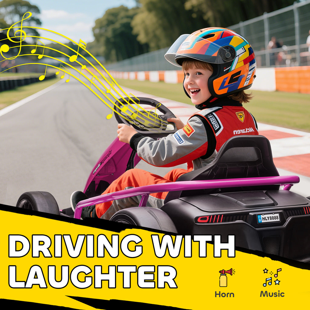 24V Electric Go Kart for Kids, Drift Ride-On Racing Go Kart with 2 Speeds, for Boys Girls Aged 8-12 Years Old, Pink