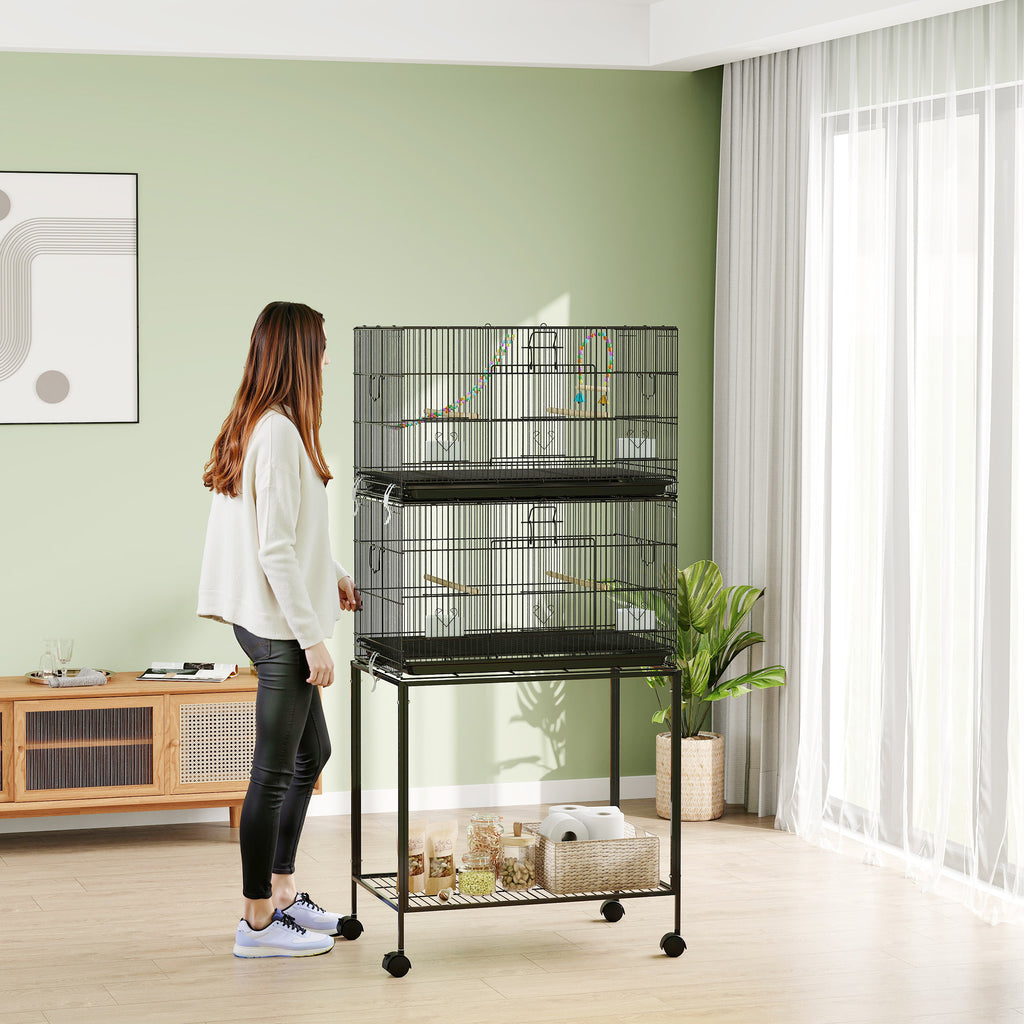 Double Stackable Bird Cage on Wheels w/ Stand, for Canaries