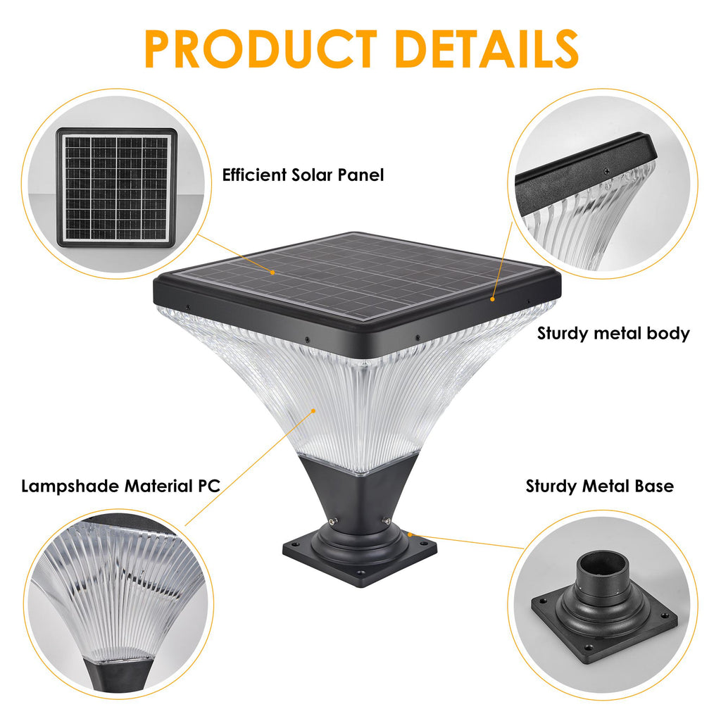 15" Outdoor LED Post Light with Remote Control, Dimmable and Timer Function, Weatherproof for Yard, Garden, 15" L x 15" W x 15.5" H, Black