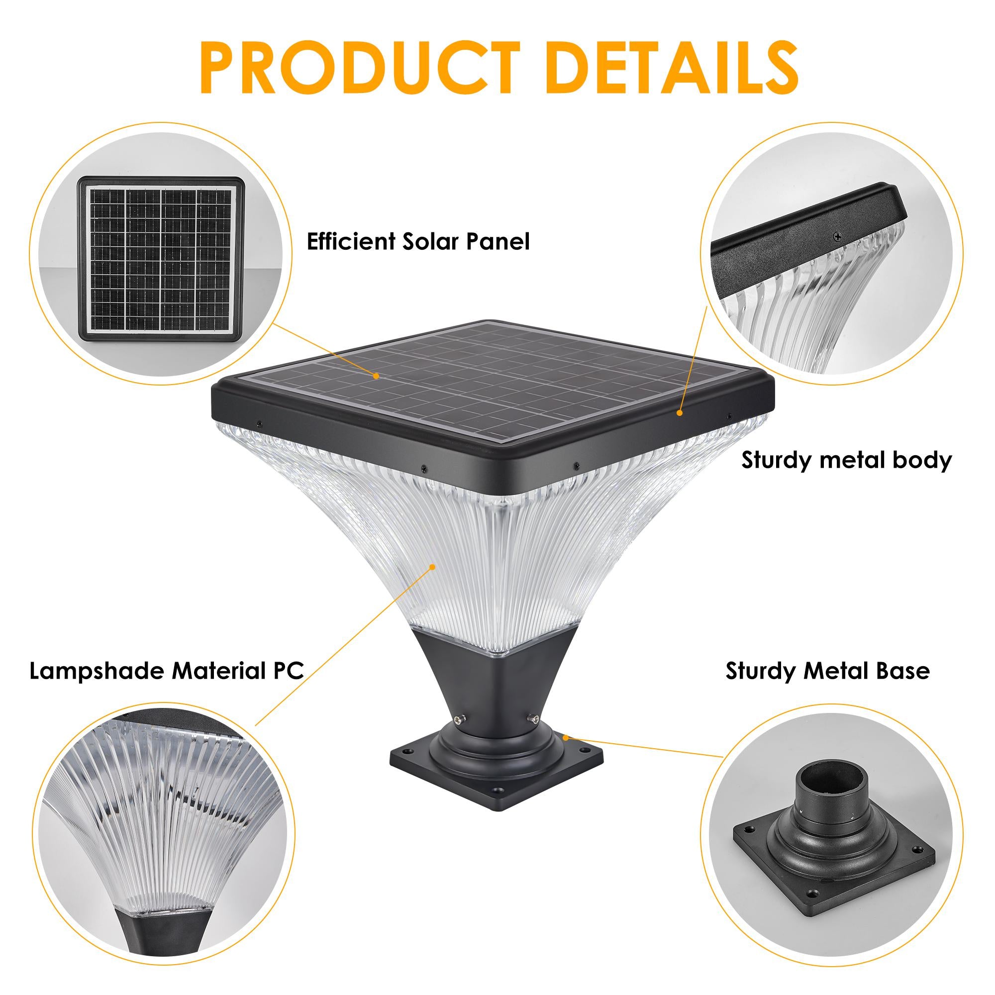 15" Outdoor LED Post Light with Remote Control, Dimmable and Timer Function, Weatherproof for Yard, Garden, 15" L x 15" W x 15.5" H, Black