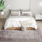 Machine Washable Area Rug 5x7, Non-Slip Traditional Flower Print Floor Carpet for Living Room, Bedroom, Grey and Brown