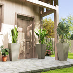 Tall Planters for Outdoor Plants Set of 3, 28 In Taper Planters with Drainage Holes, Indoor Grande Plant Pots, Front Porch Decor, Grey