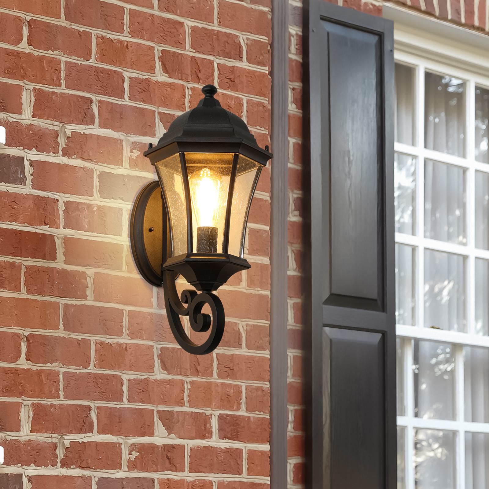 Vintage Wall-Mounted Outdoor Lantern Light with Weather-Resistant, Aluminum Sconce for Porch, Patio, 11" L x 9.5" W x 19.5" H, Black