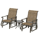 3-Piece Outdoor Gliders Set Bistro Set with Steel Frame, Tempered Glass Top Table for Patio, Garden, Light Mixed Brown