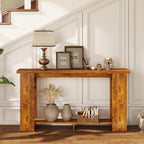 Farmhouse Console Table, 63" Narrow Entryway Table with Thickened Tabletop for Living Room, Hallway, Distressed Brown