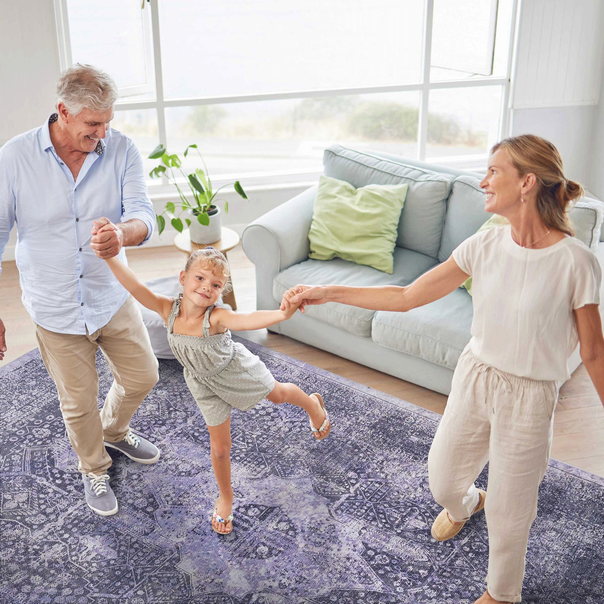 9x12 Washable Low-Pile Non-Slip Non-Shedding Area Rug, Kid and Pet Friendly, Foldable Carpet for Living Room, Bedroom, Anthracite