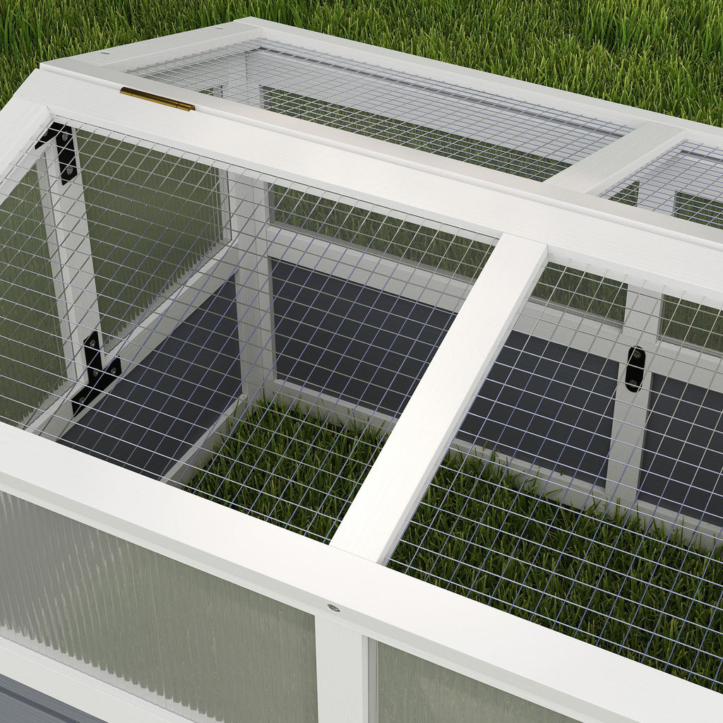 Wooden Tortoise Habitat Outdoor w/ Bottomless Design, Doors, PC Sun Panel Windows, for Small Animals, Rabbit, Light Gray