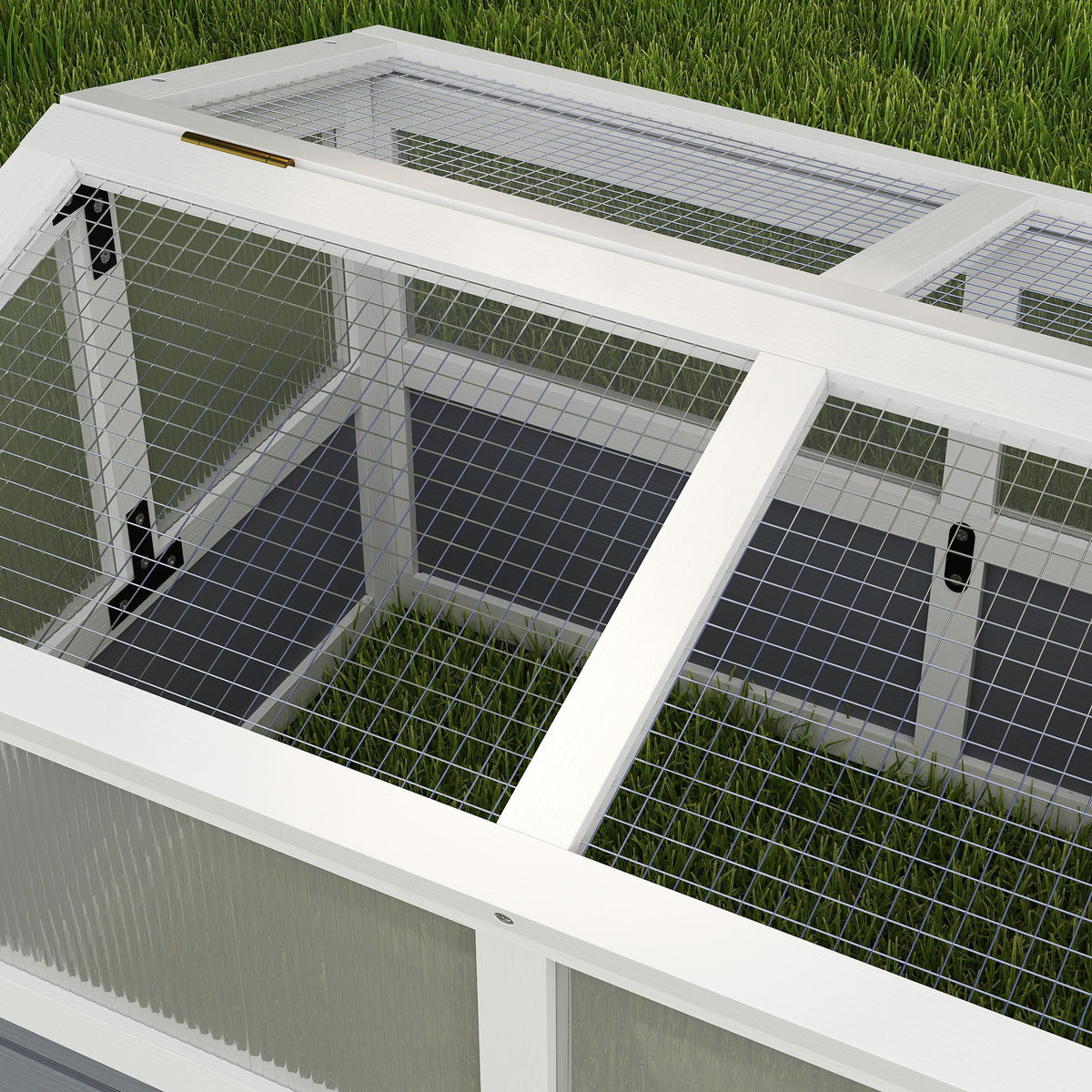 Wooden Tortoise Habitat Outdoor w/ Bottomless Design, Doors, PC Sun Panel Windows, for Small Animals, Rabbit, Light Gray
