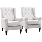 Button-Tufted Accent Chair with High Wingback, Rounded Cushioned Armrests and Thick Padded Seat, Set of 2, Cream White
