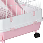 32"L 6-Level Small Animal Cage Rabbit Hutch with Universal Lockable Wheels, Slide-out Tray for Bunny, Chinchillas, Ferret, Pink