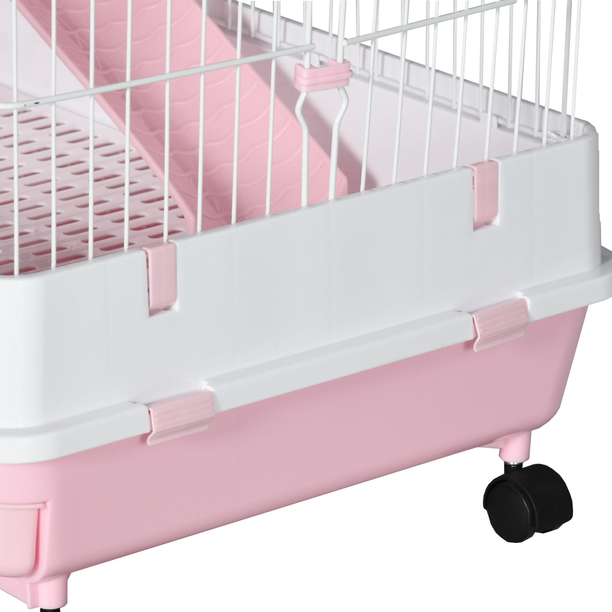 32"L 6-Level Small Animal Cage Rabbit Hutch with Universal Lockable Wheels, Slide-out Tray for Bunny, Chinchillas, Ferret, Pink