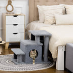 Adjustable Height 3 Step/4 Step Cat Stairs with Cat Scratching Post, Cat Condo, Toy Ball, for Bed, Sofa, Couch, Gray