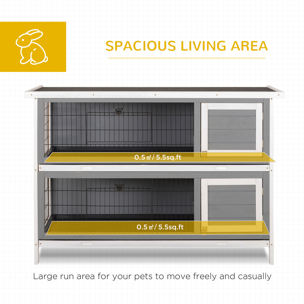 54" 2-Story Large Rabbit Hutch Bunny Cage Wooden Pet House Small Animal Habitat with Lockable Doors, No Leak Tray and waterproof Roof for Rabbits, Chickens, Ducks, Outdoor/Indoor Dark Gray