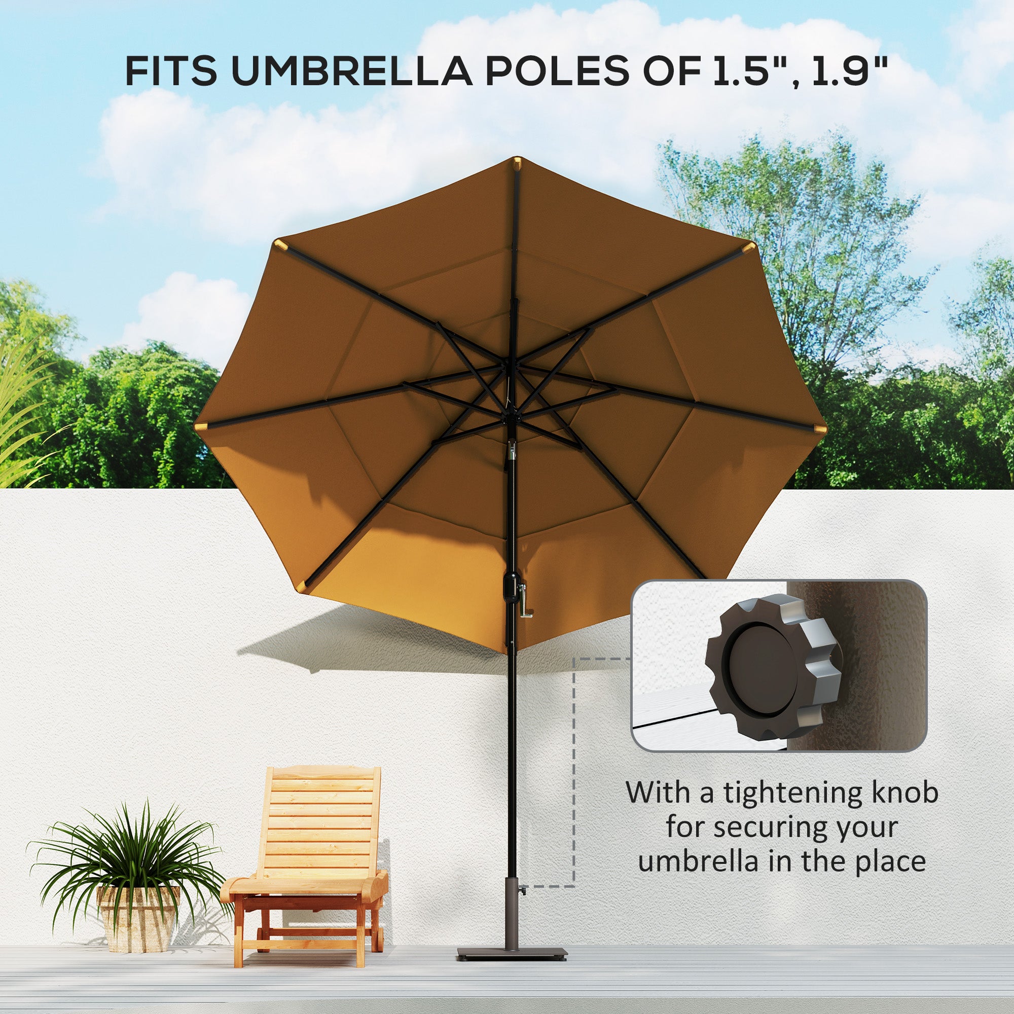 Square Patio Umbrella Base, 29 lbs Metal Umbrella Stand Base with Adjustable Foot Pads, Heavy Duty Patio Umbrella Holder for 1.5"/1.9" Umbrella Poles for Outdoor, Lawn, Poolside, Brown