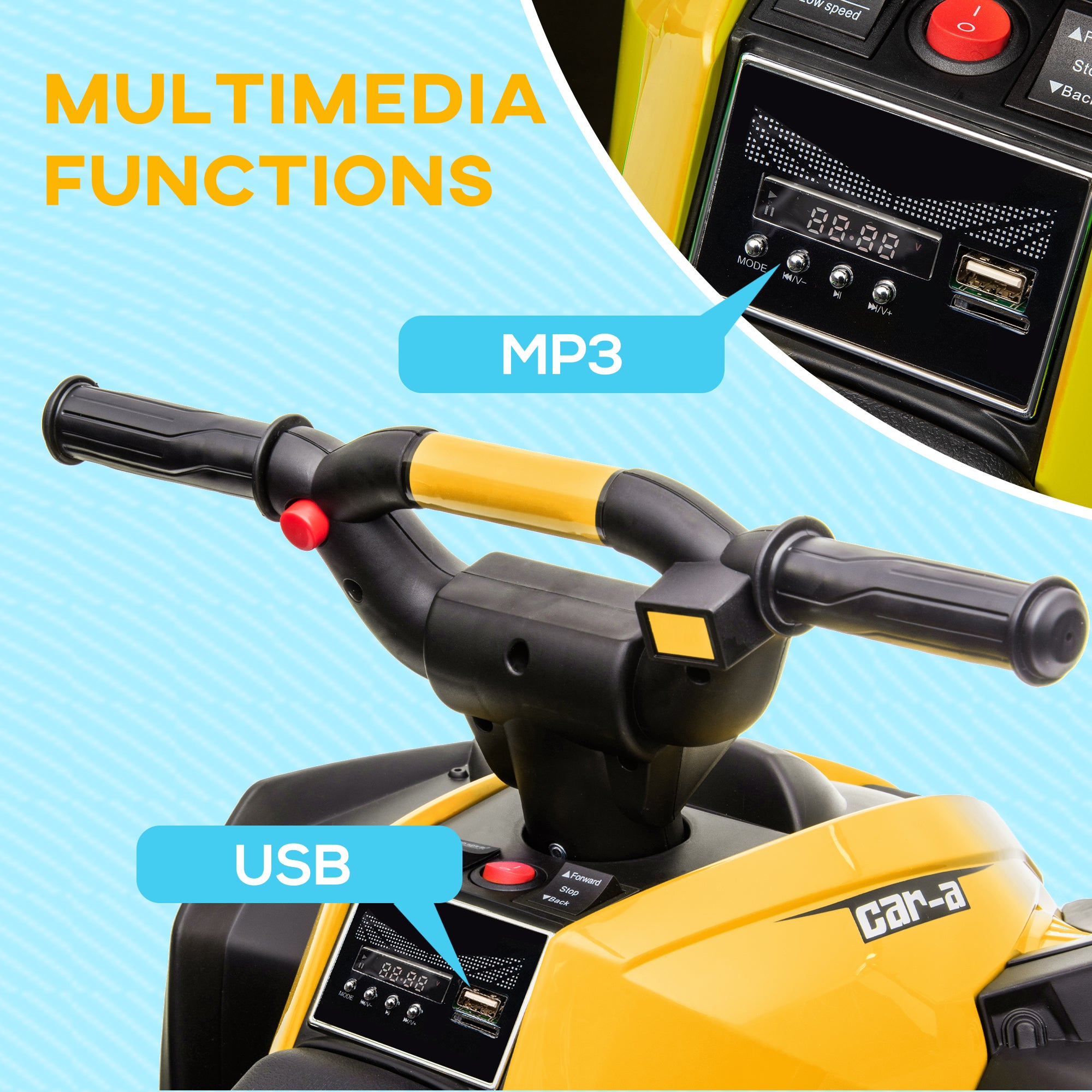 12V Kids ATV Quad Car with Forward & Backward Function, Four Wheeler for Kids with Wear-Resistant Wheels, Music, Electric Ride-on ATV for Toddlers Ages 3+ Years Old, Yellow