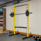 Squat Rack with Pull Up Bar and Barbell Bar Adjustable Bench Press Multi-Function Weight Lifting Half Rack, Yellow