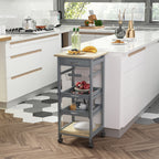 Mobile Kitchen Cart, Rolling Kitchen Island with Storage, Utility Cart with Wire Fruit Baskets, Trays and Drawer, Gray
