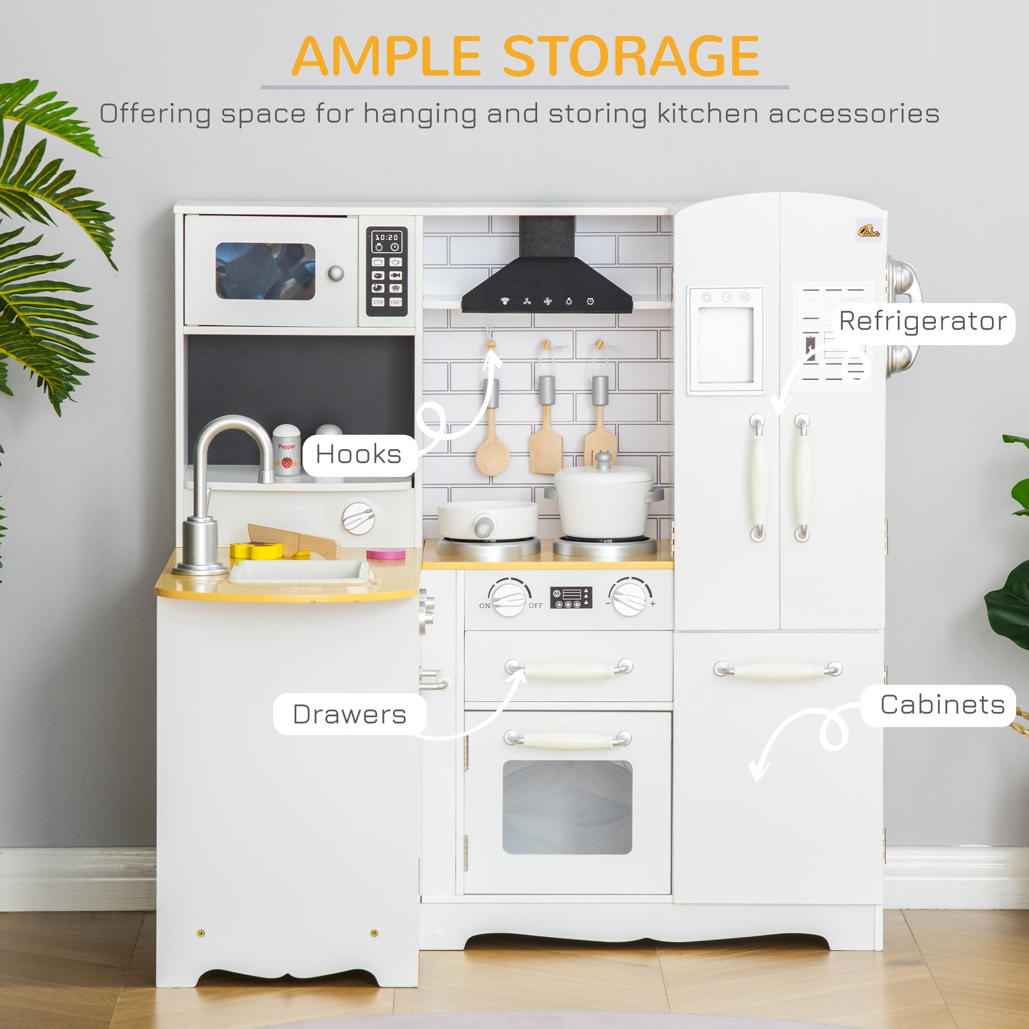 Large Play Kitchen with Full Set of Appliances for a Modern Day Pretend Kitchen, Tons of Storage, Corner Play Kitchen Set with Sound Effect, Educational Pretend Role Playset Game