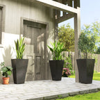 28" Tall Planters, Set of 3 Plastic Flower Pots with Marble Finish and Drainage Holes, Stackable Taper Planters, Brown