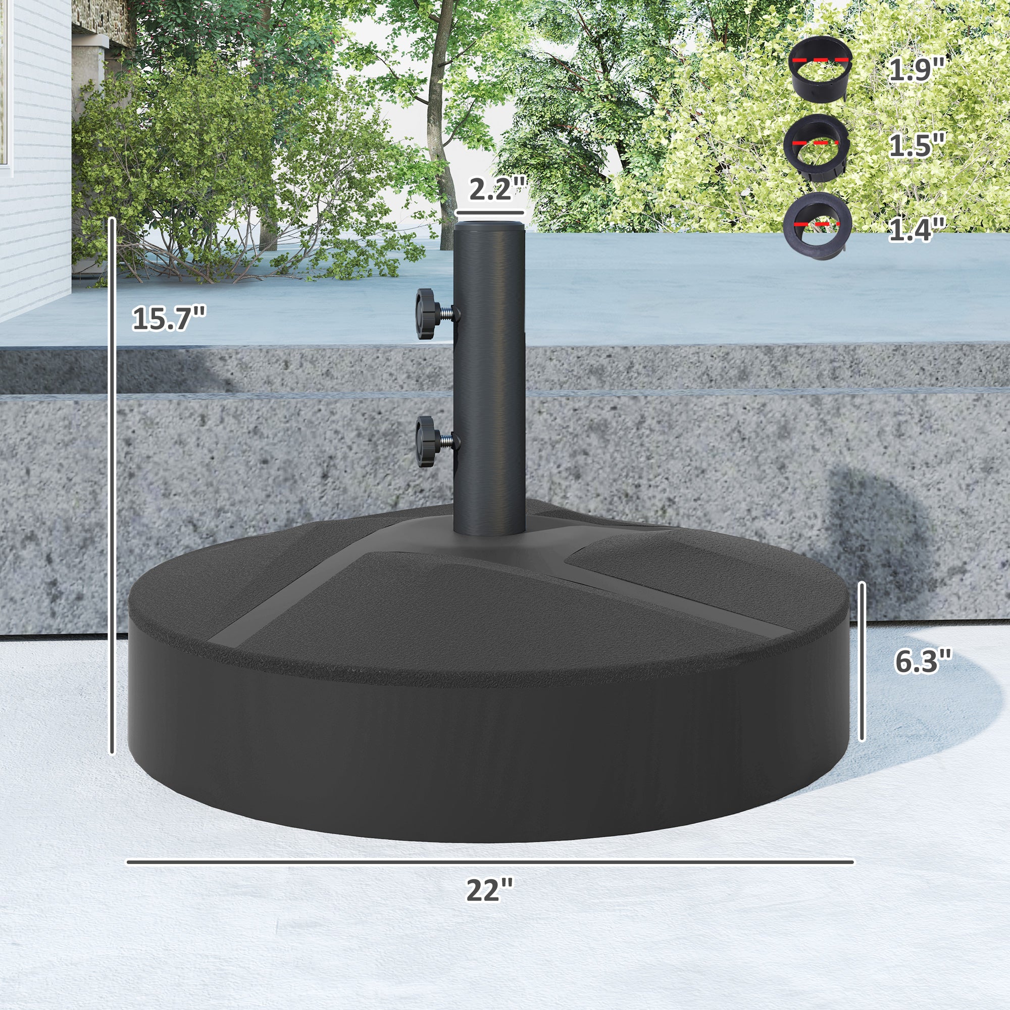 Patio Umbrella Base Holder, Heavy Duty Outdoor Umbrella Stand Base, Filled Up to 66lbs with Stand or 55lbs with Water for Garden, Poolside, Black