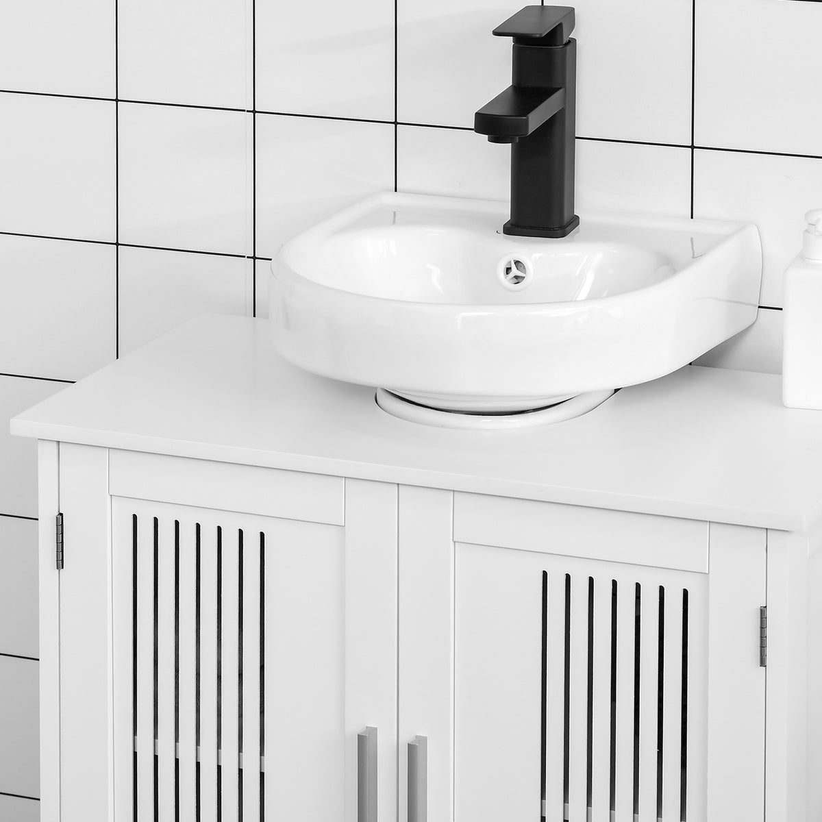 Bathroom Under Sink Cabinet Vanity Unit with Adjustable Shelf Space Saver, White