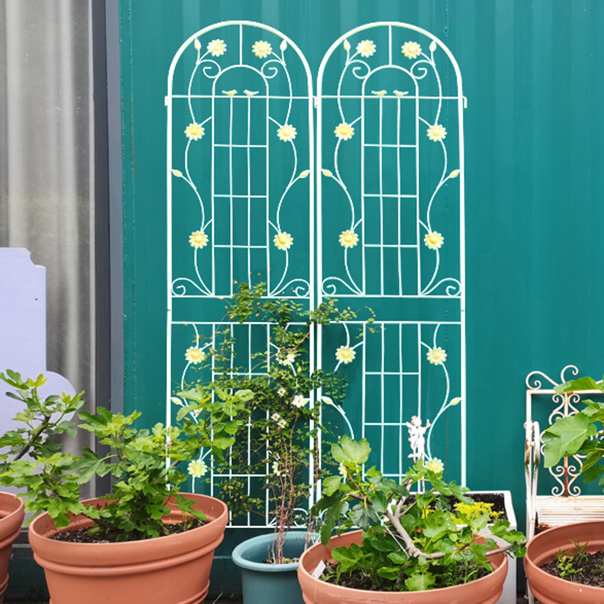 4 Pack Metal Garden Trellis with Bird and Flower Decorations, Rustproof Climbing Plant Support, 87" High, Cream White