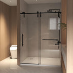 Sliding Bathtub Door with Waterproof Seals and Tempered Glass, Bathroom Door with Towel Bar Handle, 54" L x 0.5" W x 76" H, Matte Black