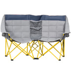 Loveseat Style Camping Chair, Oversized Folding Lawn Chair with Carry Bag & Cup Holders, for Outdoor, Navy Blue & Gray