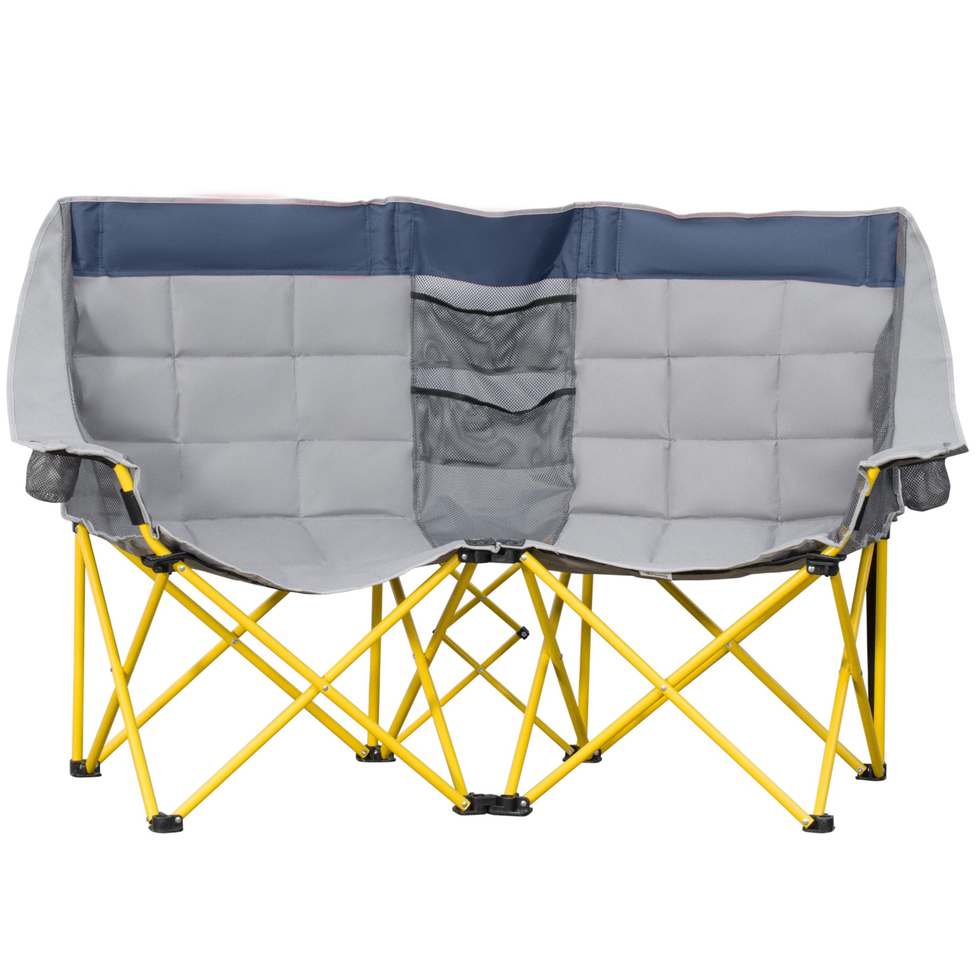 Loveseat Style Camping Chair, Oversized Folding Lawn Chair with Carry Bag & Cup Holders, for Outdoor, Navy Blue & Gray