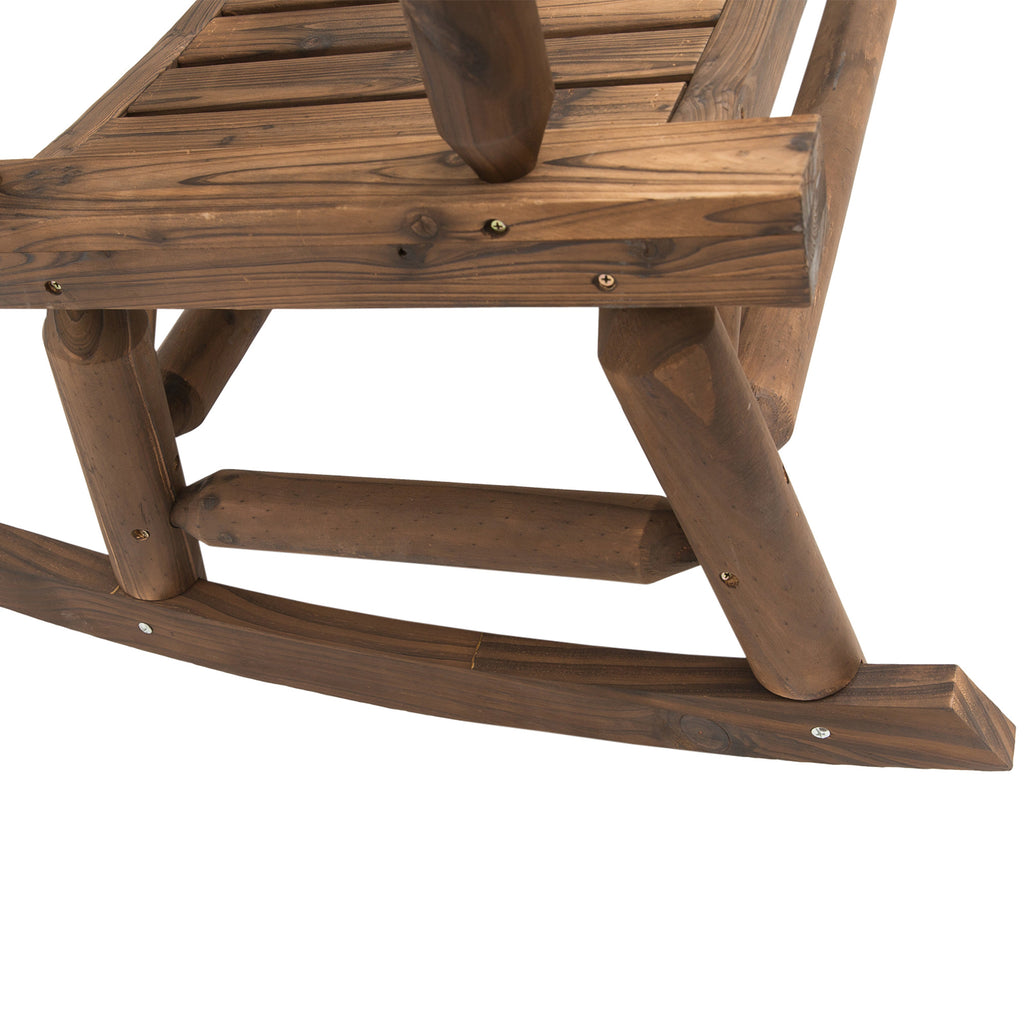 2-Person Wood Rocking Chair with Log Design, Heavy Duty Loveseat with Wide Curved Seats for Patio, Backyard, Garden, Walnut