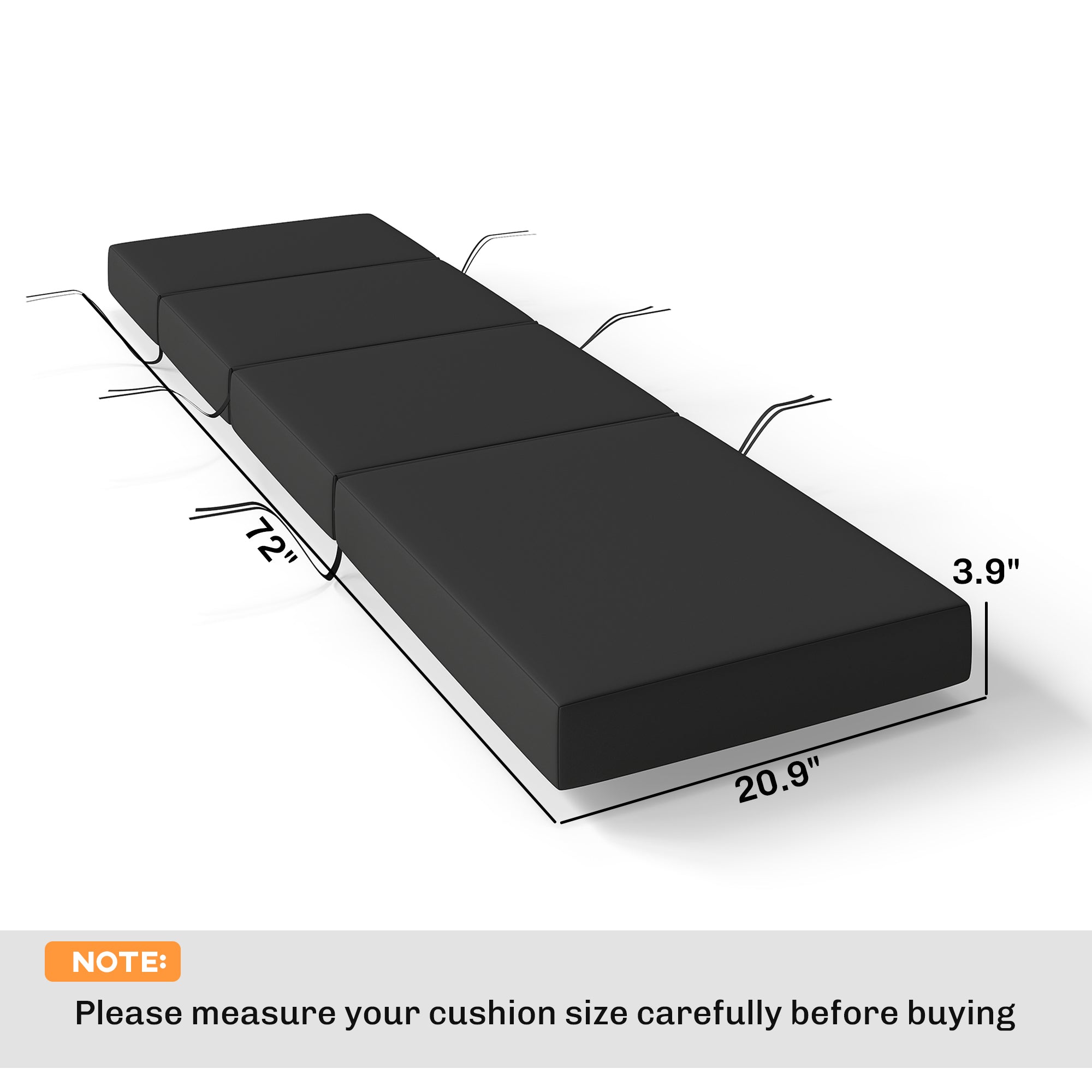 Chaise Lounge Cushion, 4" Thick Outdoor Lounge Chair Cushion with Ties for Patio, 21" x 72", Gray