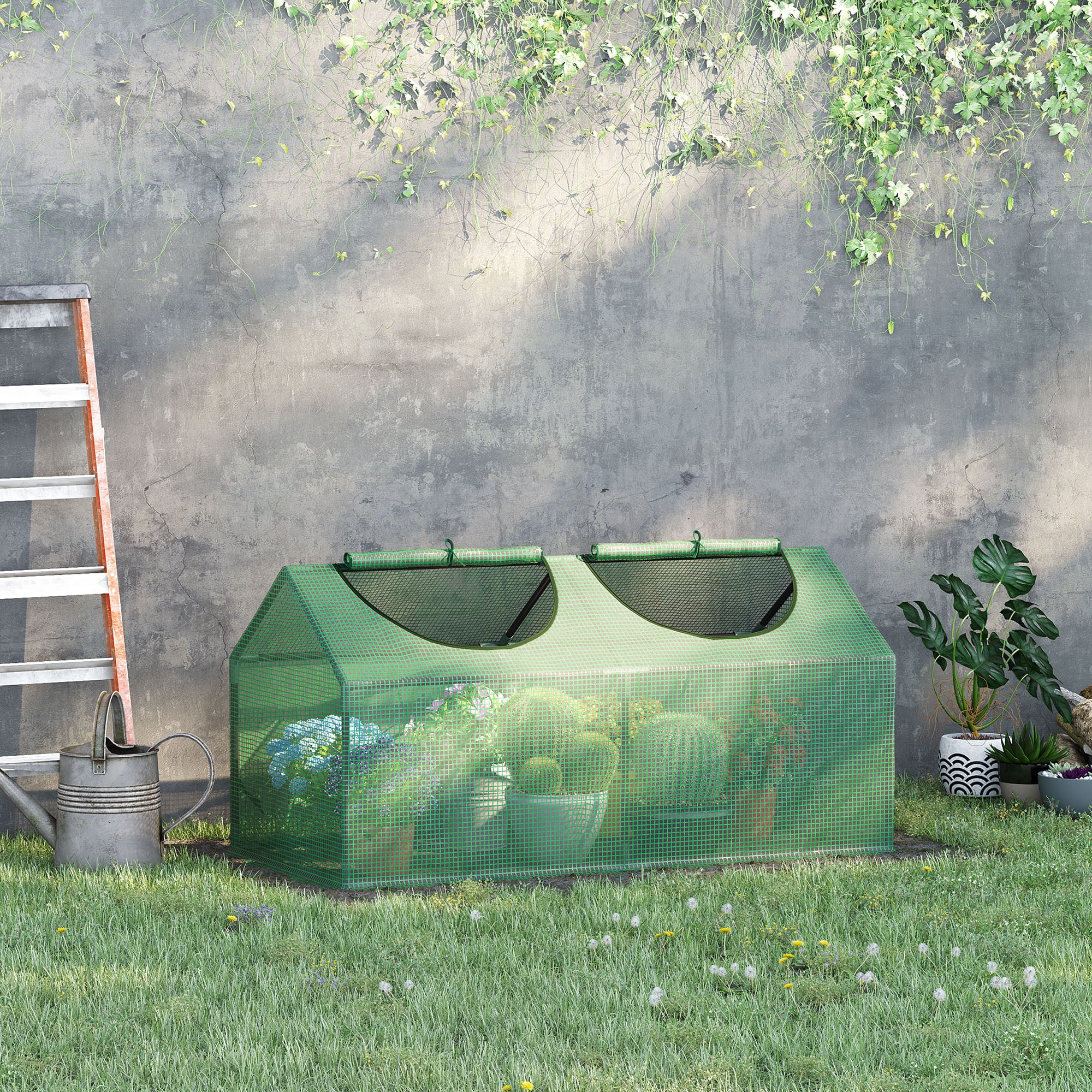 4' x 2' x 2' Portable Mini Greenhouse, Small Green House with PE Cover, Roll-up Zippered Windows for Indoor, Outdoor Garden, Green