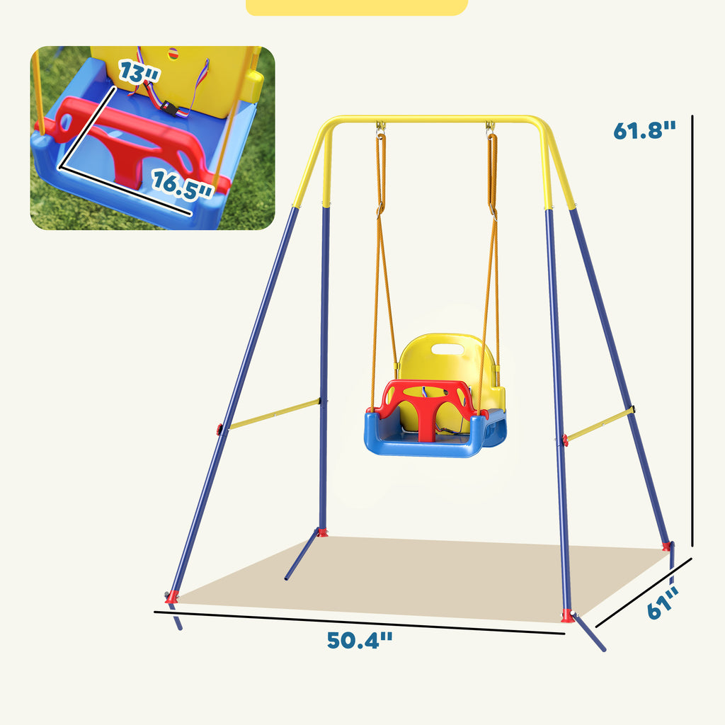 3 in 1 Toddler Swing Set, Folding Child Swing Set with Seat Belt, Adjustable Seat for Outdoor Indoor, Blue