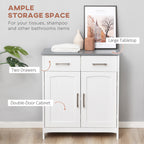 Bathroom Floor Cabinet, Freestanding Linen Cabinet, Storage Cabinet with 2 Drawers, Double Doors, Adjustable Shelf, White