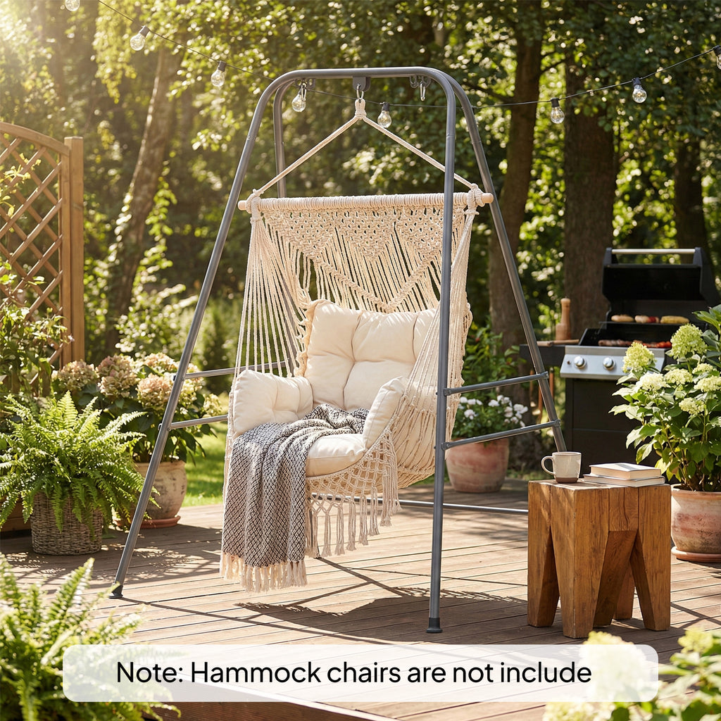 Hammock Chair Stand Indoor and Outdoor Use with Anti-Slip Foot Pads, 2 Carabiners, Gray