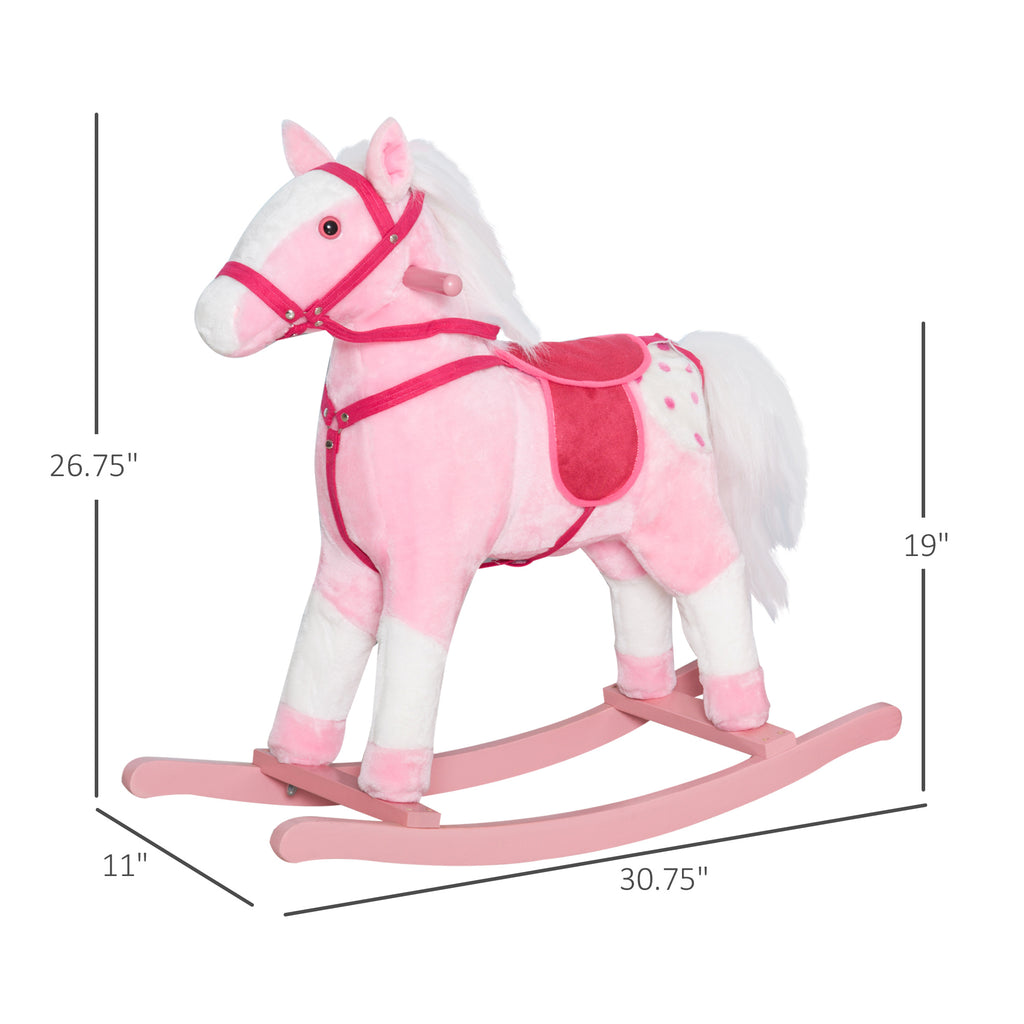 Kids Plush Toy Rocking Horse Pony Toddler Ride on Animal Rocker with Realistic Sounds, Birthday Gifts for Girls, Pink